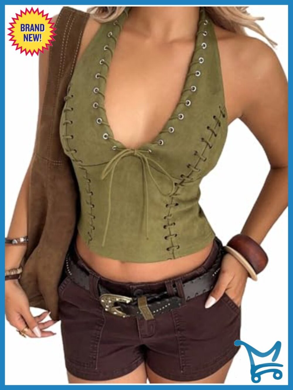 Suedette Halter Lace-Up Crop Top Y2K Western Hippie Sleeveless